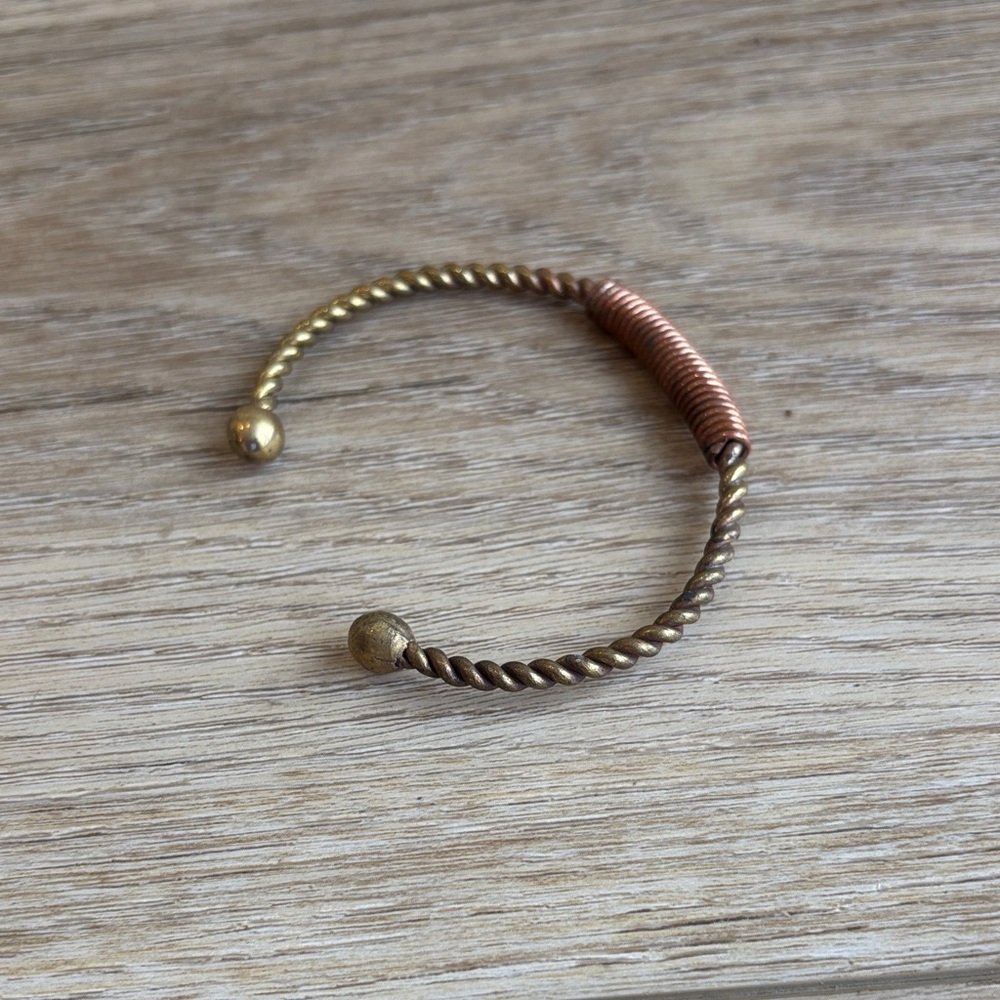 Twisted Brass and Copper Open Bracelet